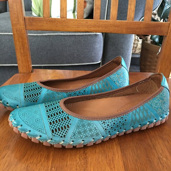 Spring Step Loafers/Shoes Size 8.5 M Turquoise Kenyetta Leather Loafers NWOB - Picture 1 of 7